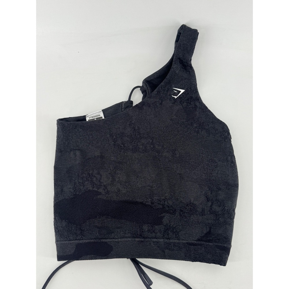 Gymshark Adapt Camo Seamless One Shoulder Sports Bra‎ Black Lace Up Womens M